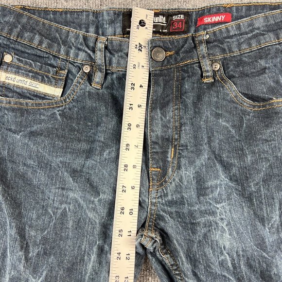 Ecko Unltd Jeans Mens 32 Blue Skinny Low Acid Washed Pockets Rap Hip Hop 32x30 - Picture 8 of 12